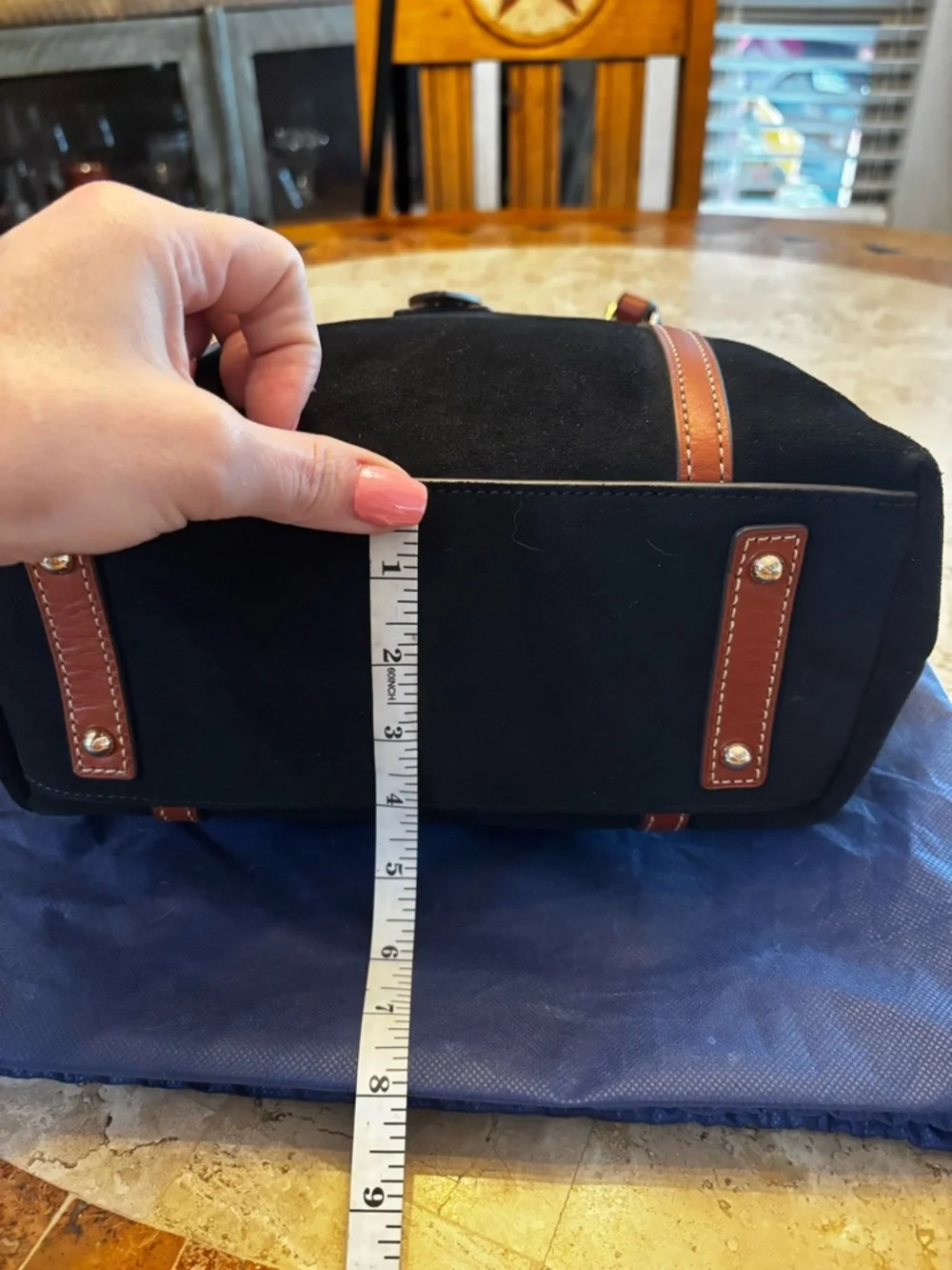 Dooney & Bourke Black Suede Leather Trim Tote Bag Red Lining Large Shoulder Bag - Picture 16 of 16